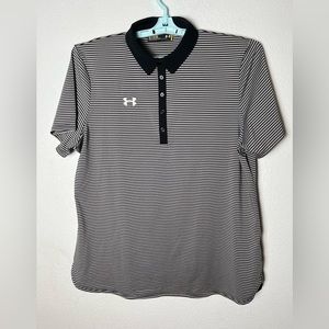 Under Armour UA Golf Black White Striped Loose Tech Golf Polo Women’s Size XL
